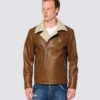New Biker Russet Color Shearling Leather Jacket - leatherMoto