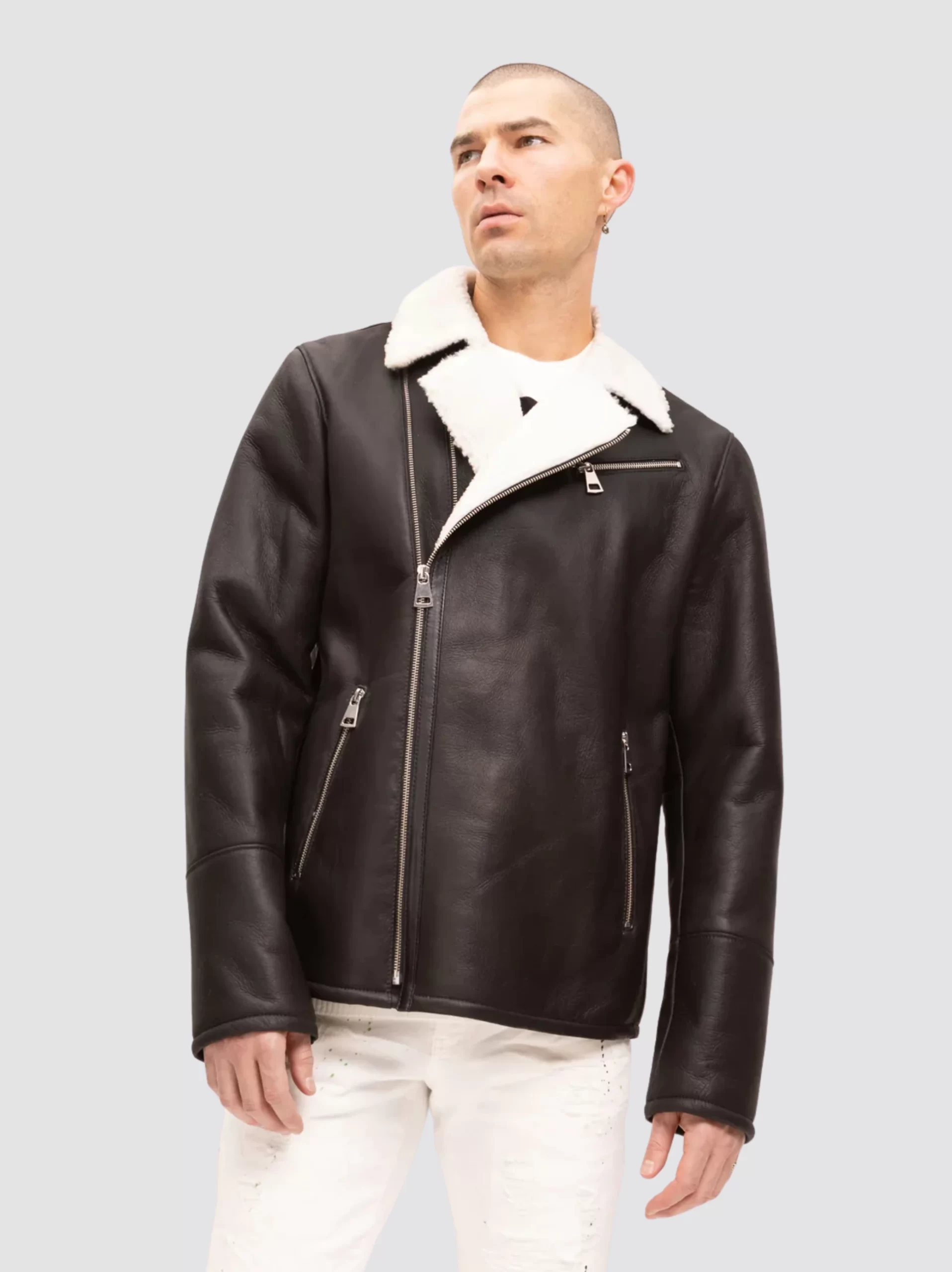 Oversized Mens Black Shearling Leather Jacket - Leather Moto 3