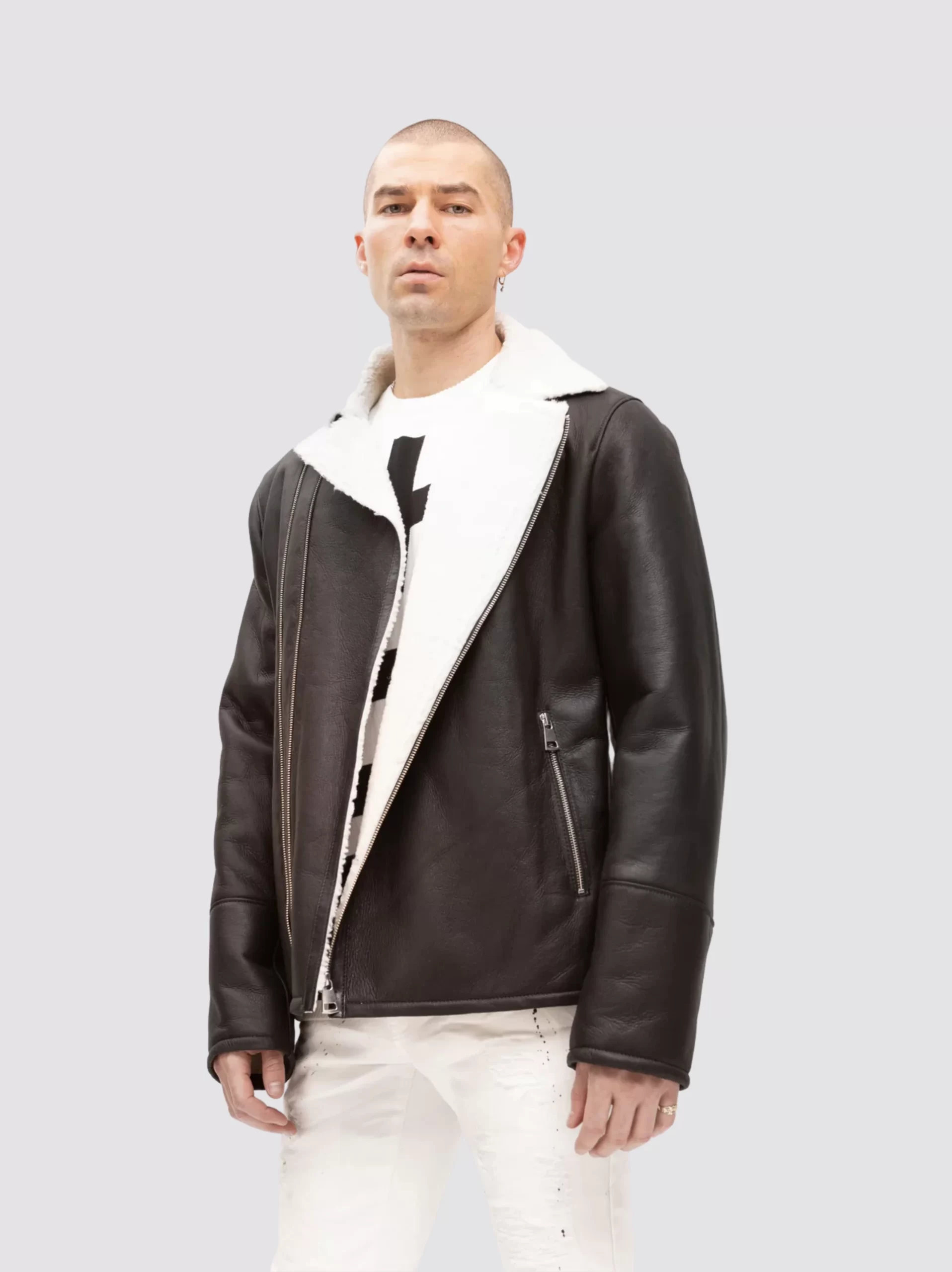 Oversized Mens Black Shearling Leather Jacket - Leather Moto