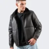 Shearling Leather Black Bomber Jacket - Leathermoto