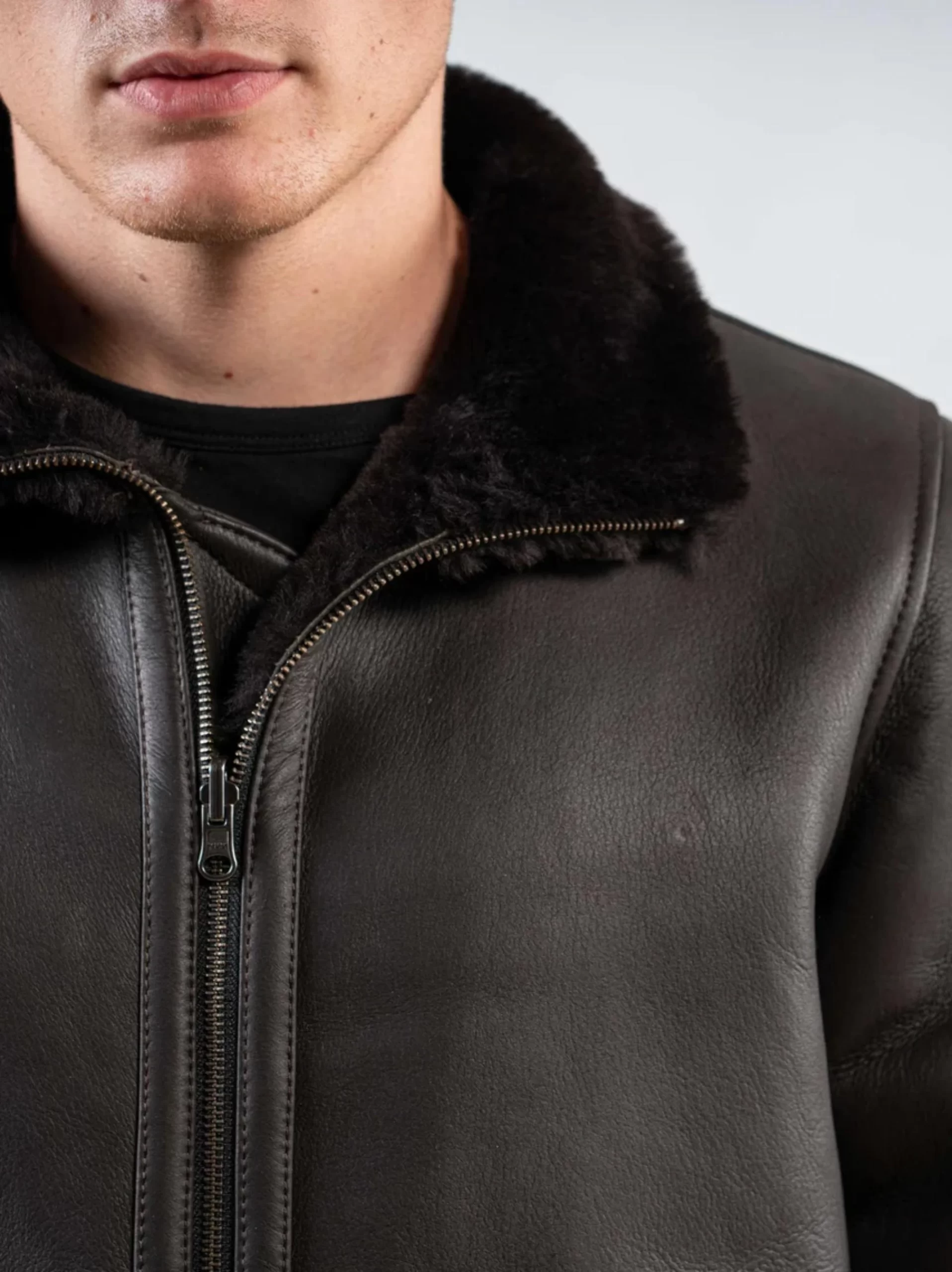 Shearling Leather Black Bomber Jacket - Leathermoto