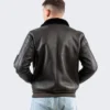 Shearling Leather Black Bomber Jacket - Leathermoto