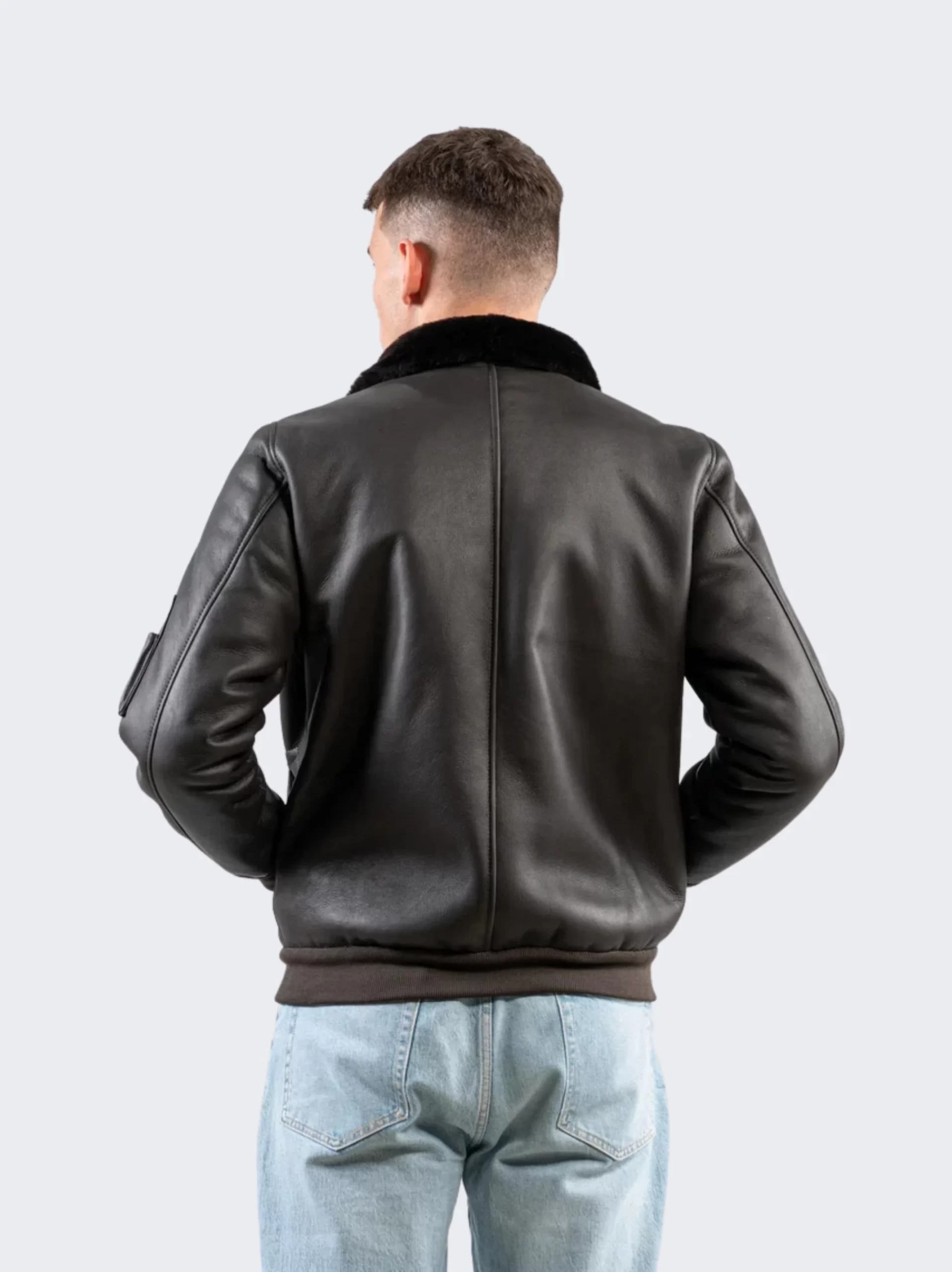 Shearling Leather Black Bomber Jacket - Leathermoto