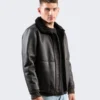 Shearling Leather Black Bomber Jacket - Leathermoto