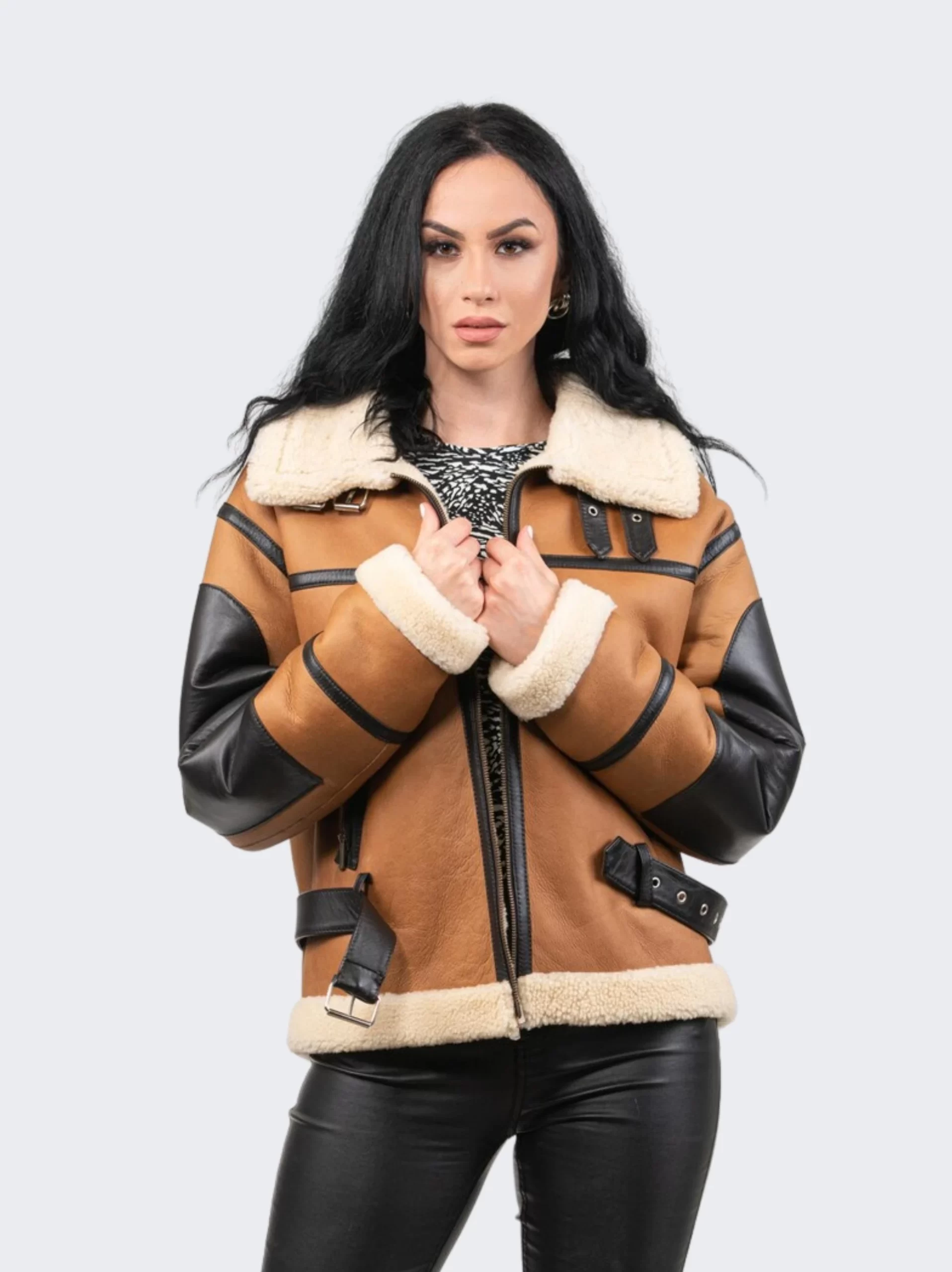 Stylish Women's Shearling Leather Jacket - LeatherMoto.com
