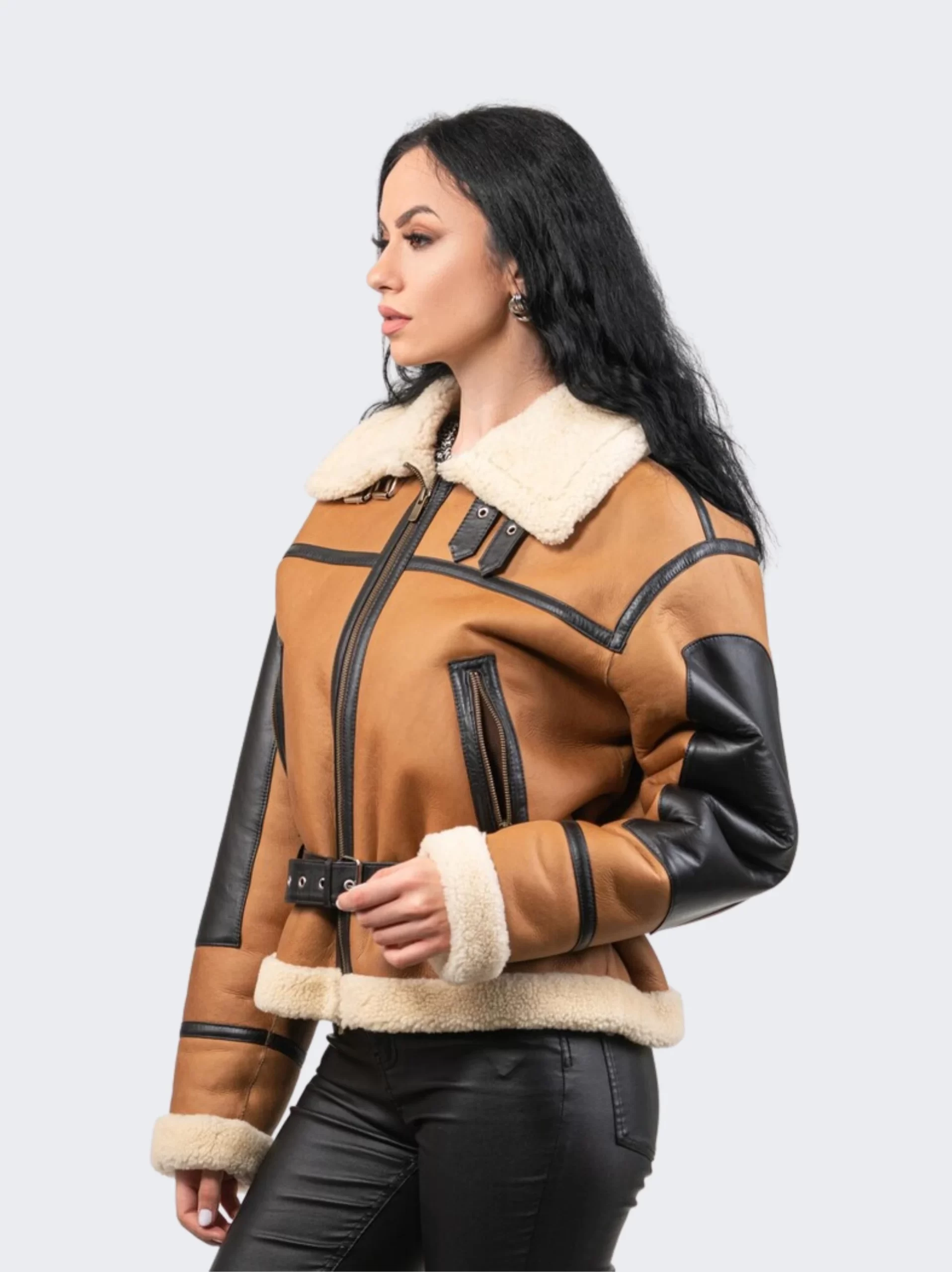 Stylish Women's Shearling Leather Jacket - LeatherMoto.com
