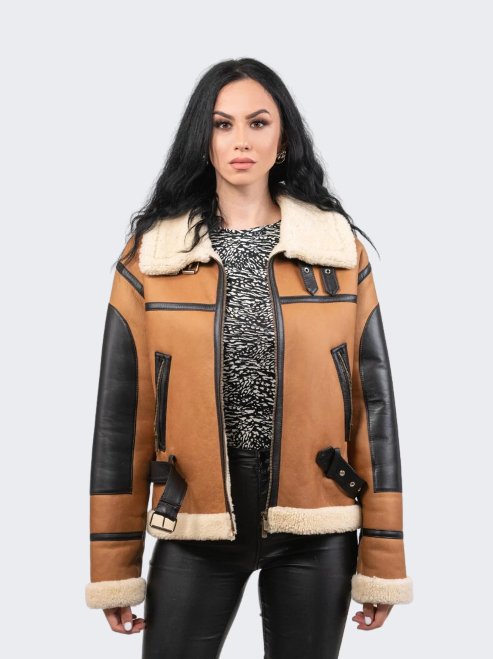 Stylish Women's Shearling Leather Jacket - LeatherMoto.com