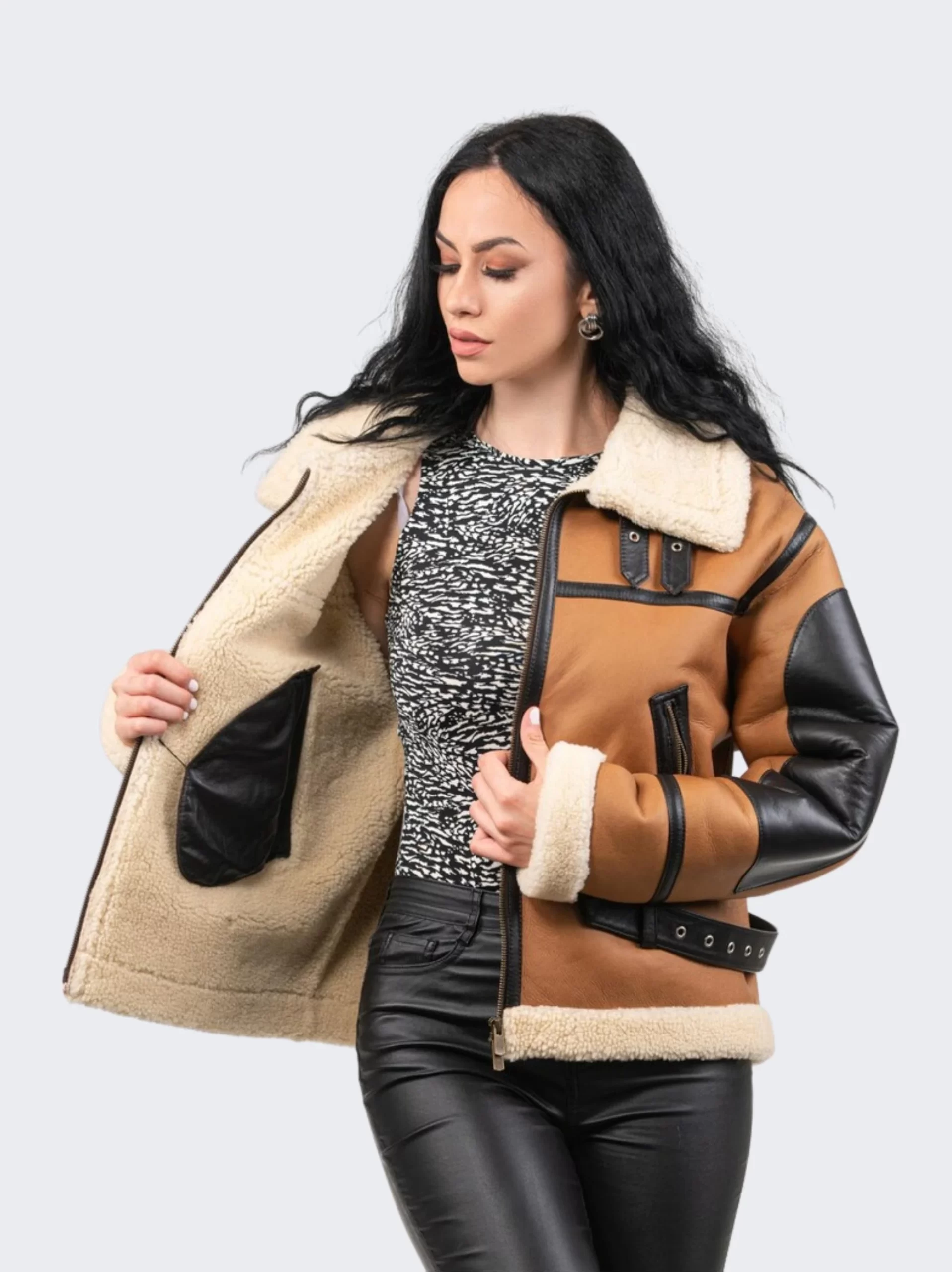 Stylish Women's Shearling Leather Jacket - LeatherMoto.com