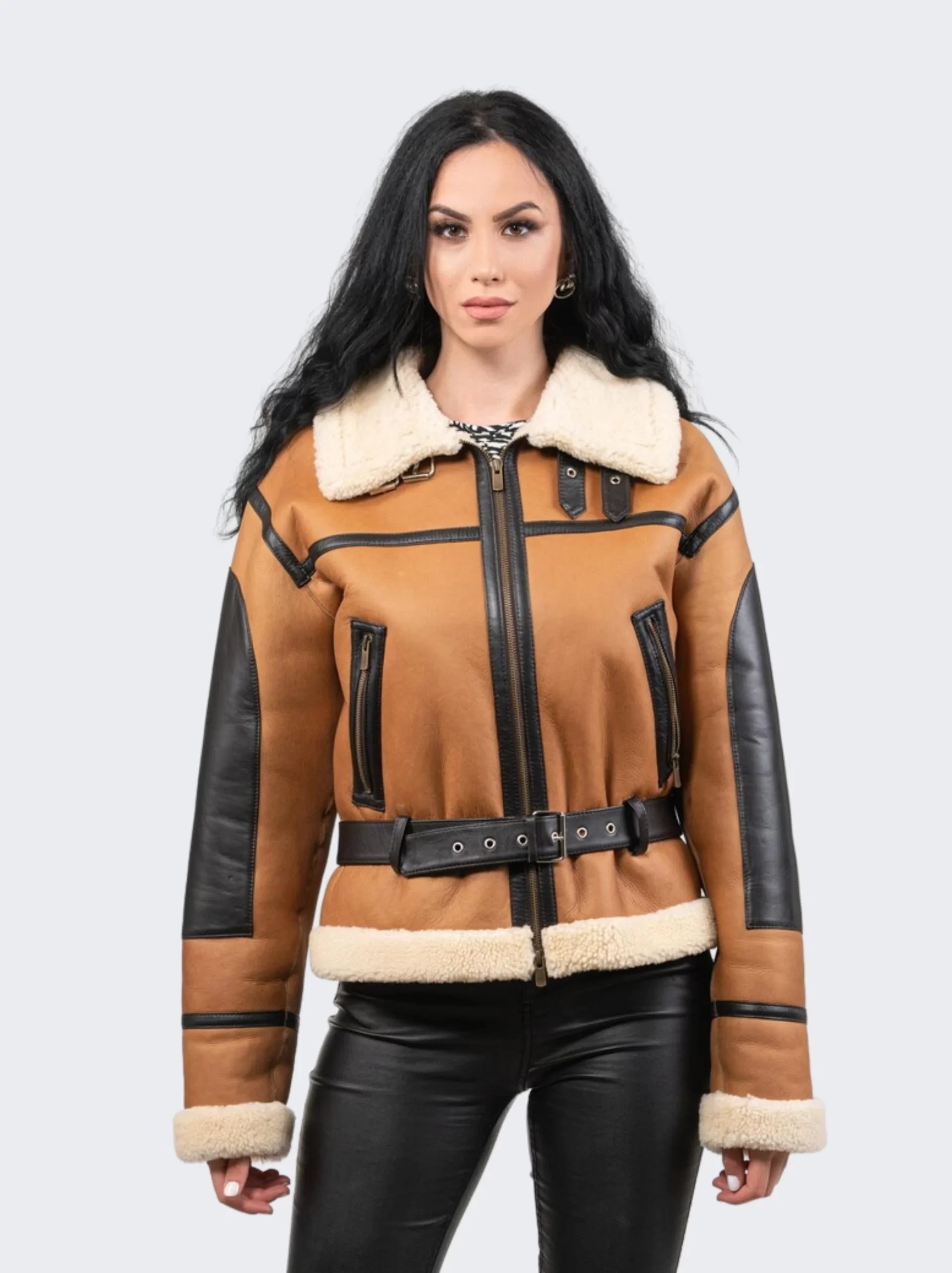 Stylish Women's Shearling Leather Jacket - LeatherMoto.com