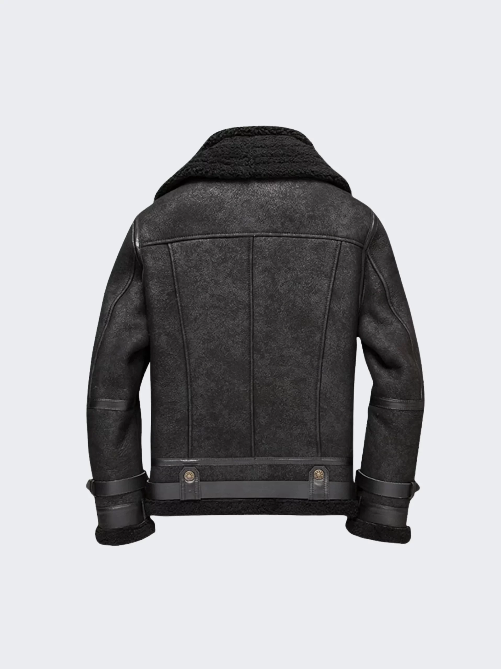 b3 bomber Black shearling leather jacket for Men - leathermoto.com