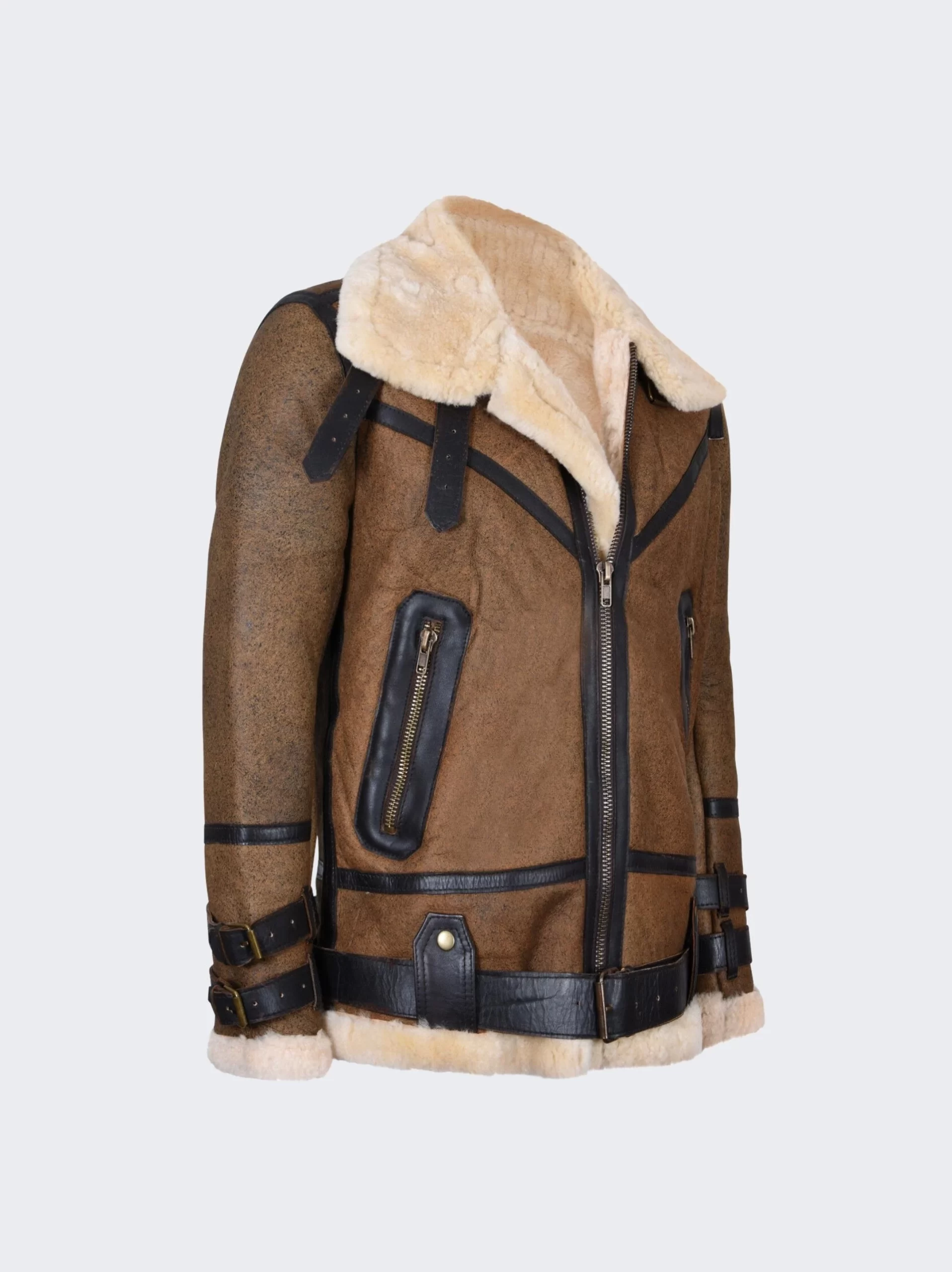 b3 bomber aviator shearling leather jacket for Men - leathermoto.com