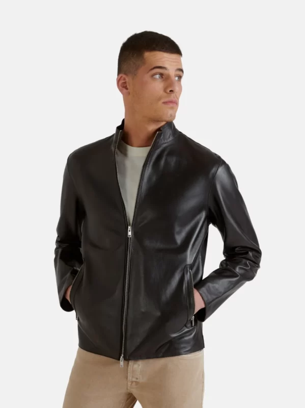 cafe racer black leather jacket for men's - leathermoto