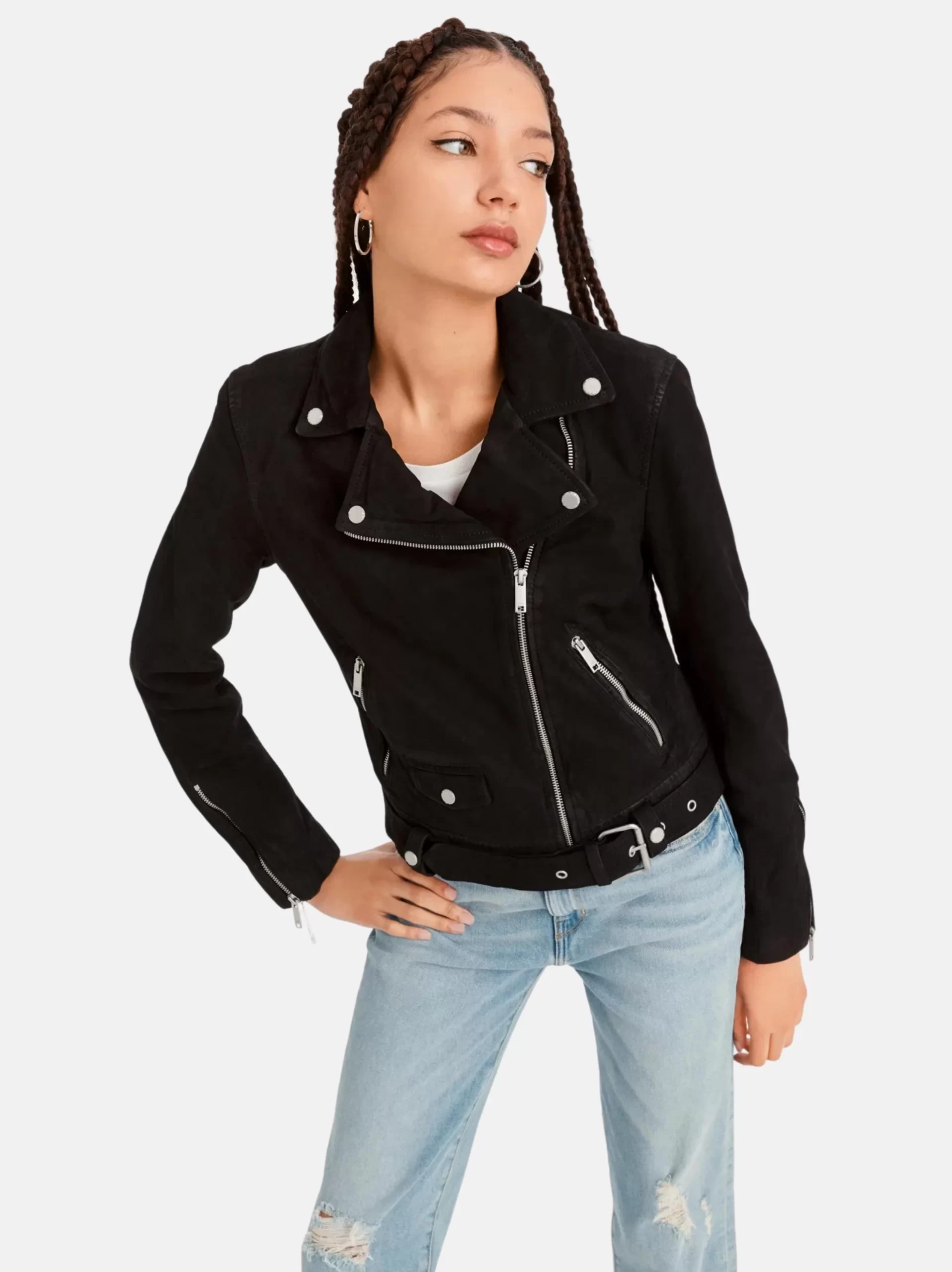 Women’s Rich Black Suede Biker Style Jacket