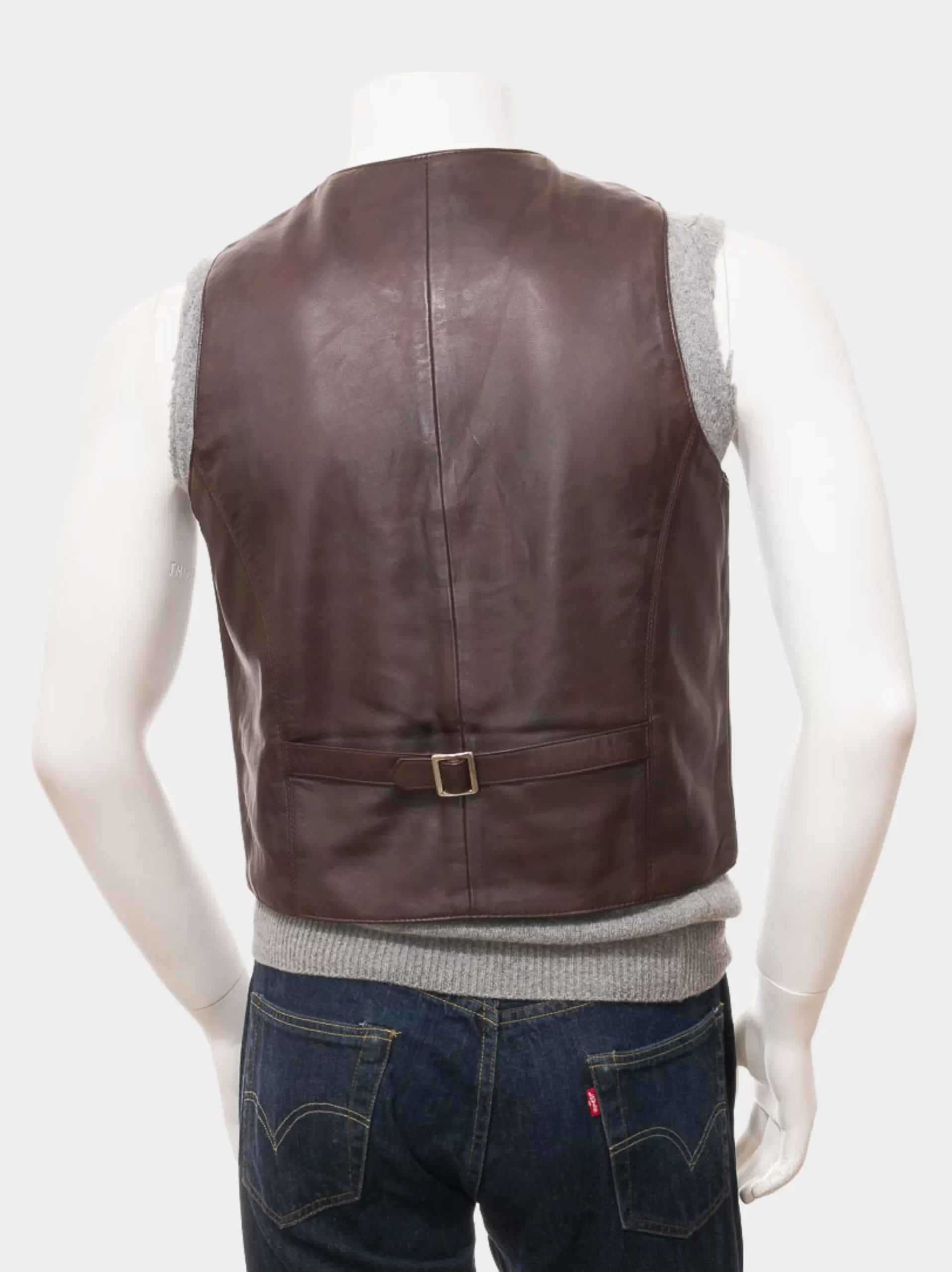 Leather biker vest for men and women brown color