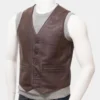 Leather biker vest for men and women color brown
