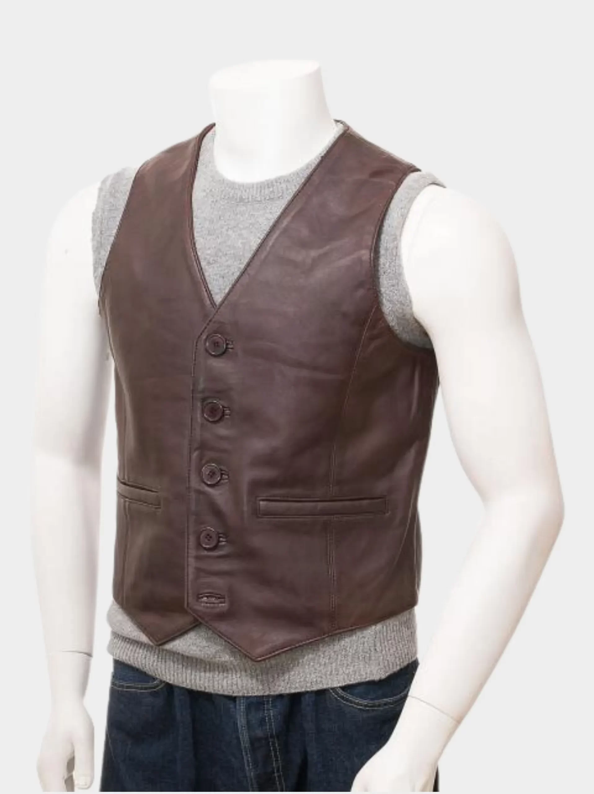 Leather biker vest for men and women color brown