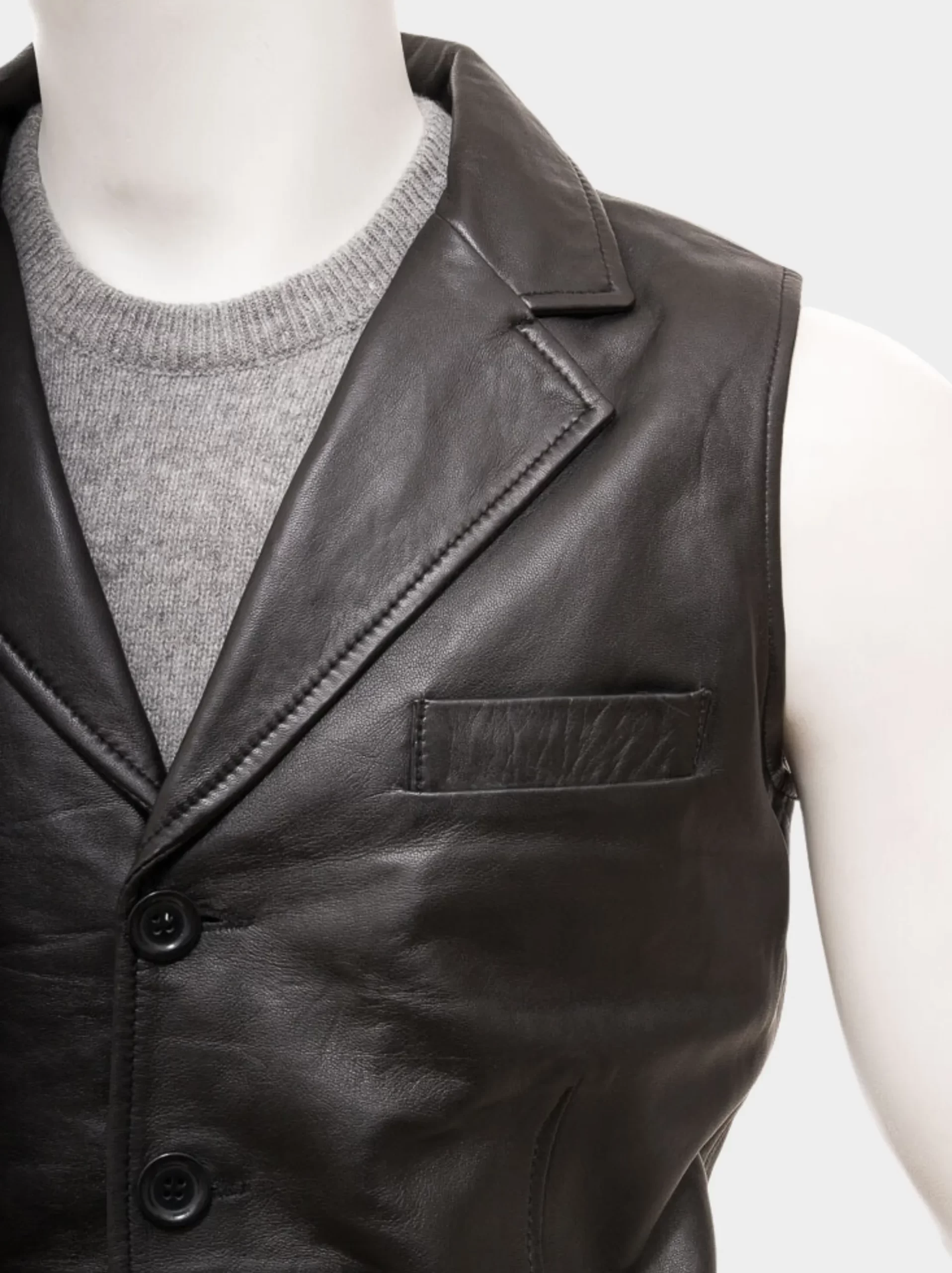 Cowhide Leather Vest Black Closed Pic