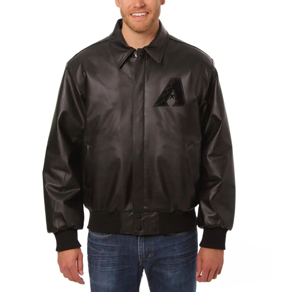 Arizona-Diamondbacks-Black-Leather-Varsity-Jacket-Shirt-Style-Collar LeatherMoto