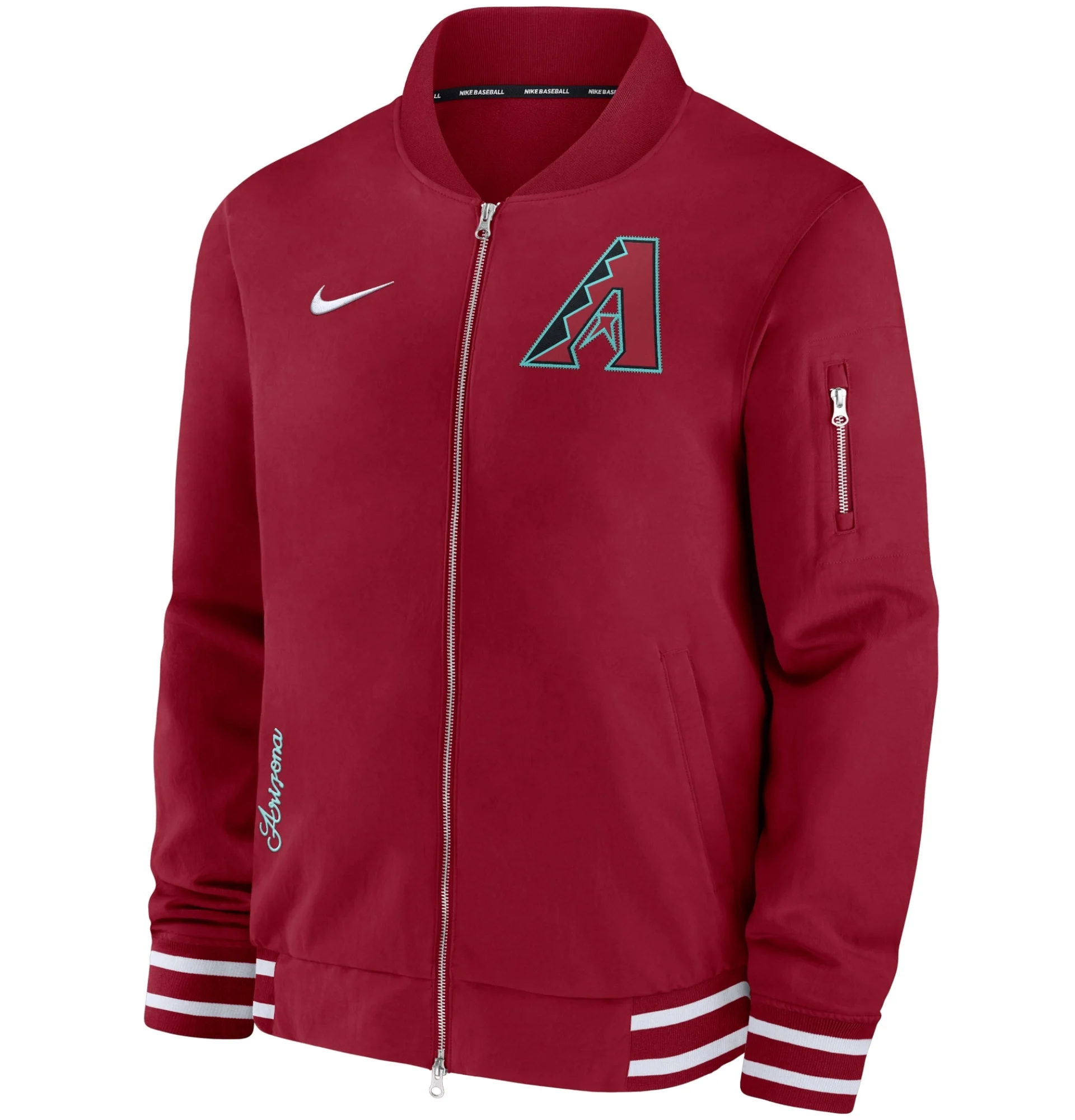 Arizona-Diamondbacks-Nike-Full-Zip-Bomber-Varsity-Red-Jacket-LeatherMoto