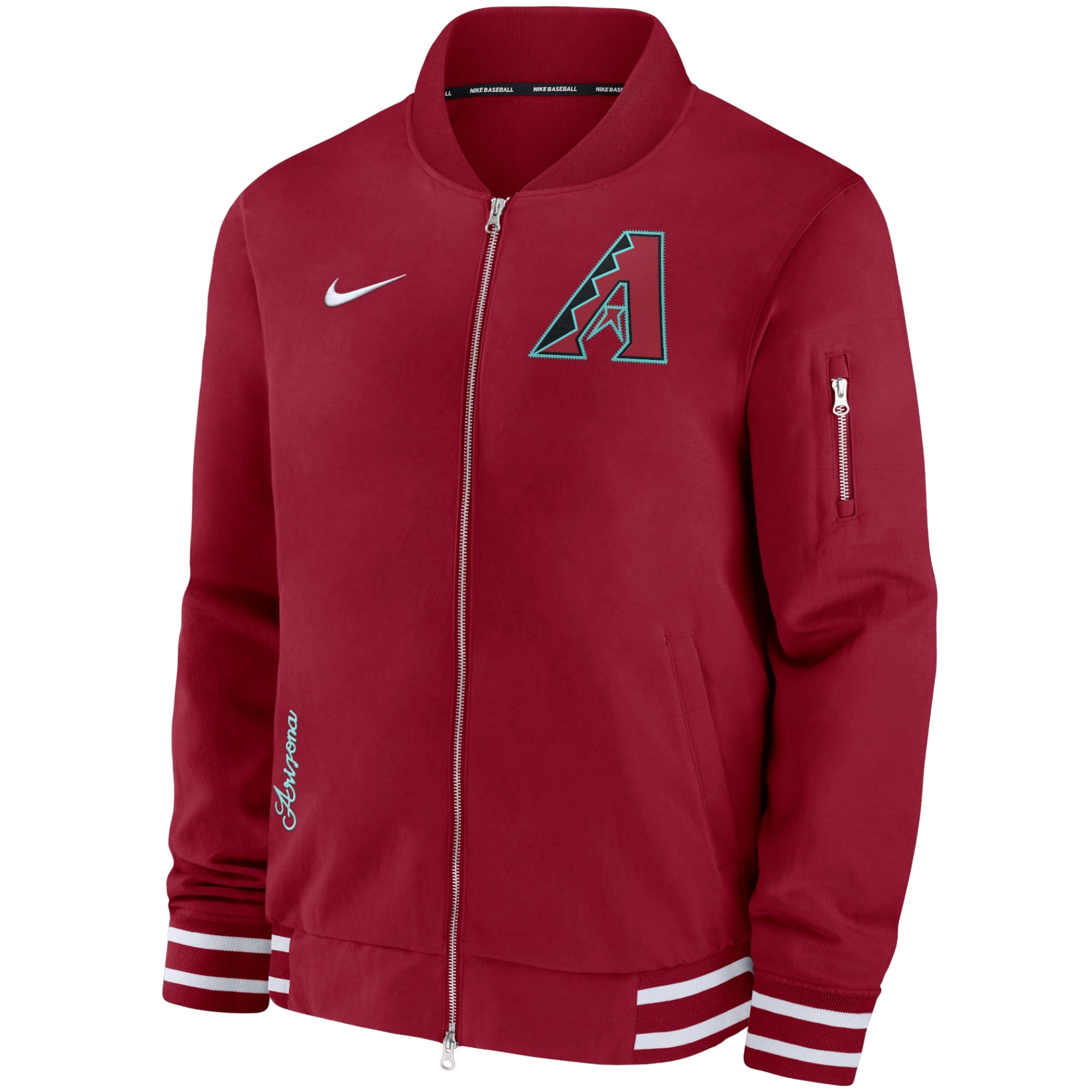Arizona-Diamondbacks-Nike-Full-Zip-Bomber-Varsity-Red-Jacket-LeatherMoto