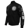 Brooklyn Nets Retro Classic Knitted Rib Full Black Wool & Leather Varsity Jacket - Image 2