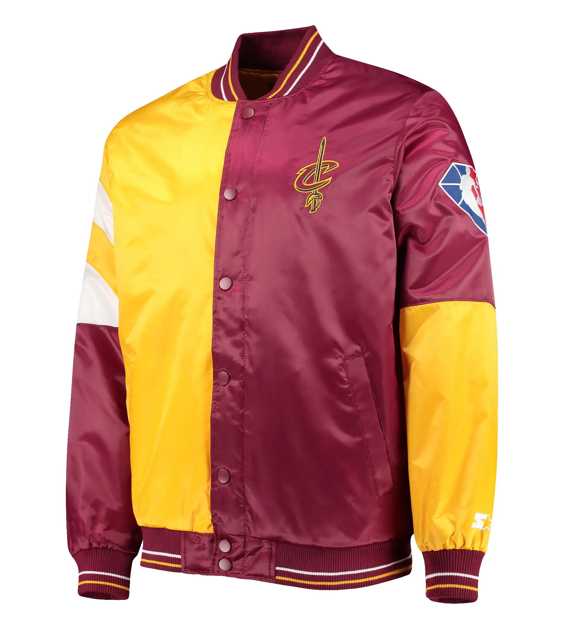 Cleveland Cavaliers 75th Anniversary Leader Starter Color Block Maroon & Gold Satin Varsity Jacket