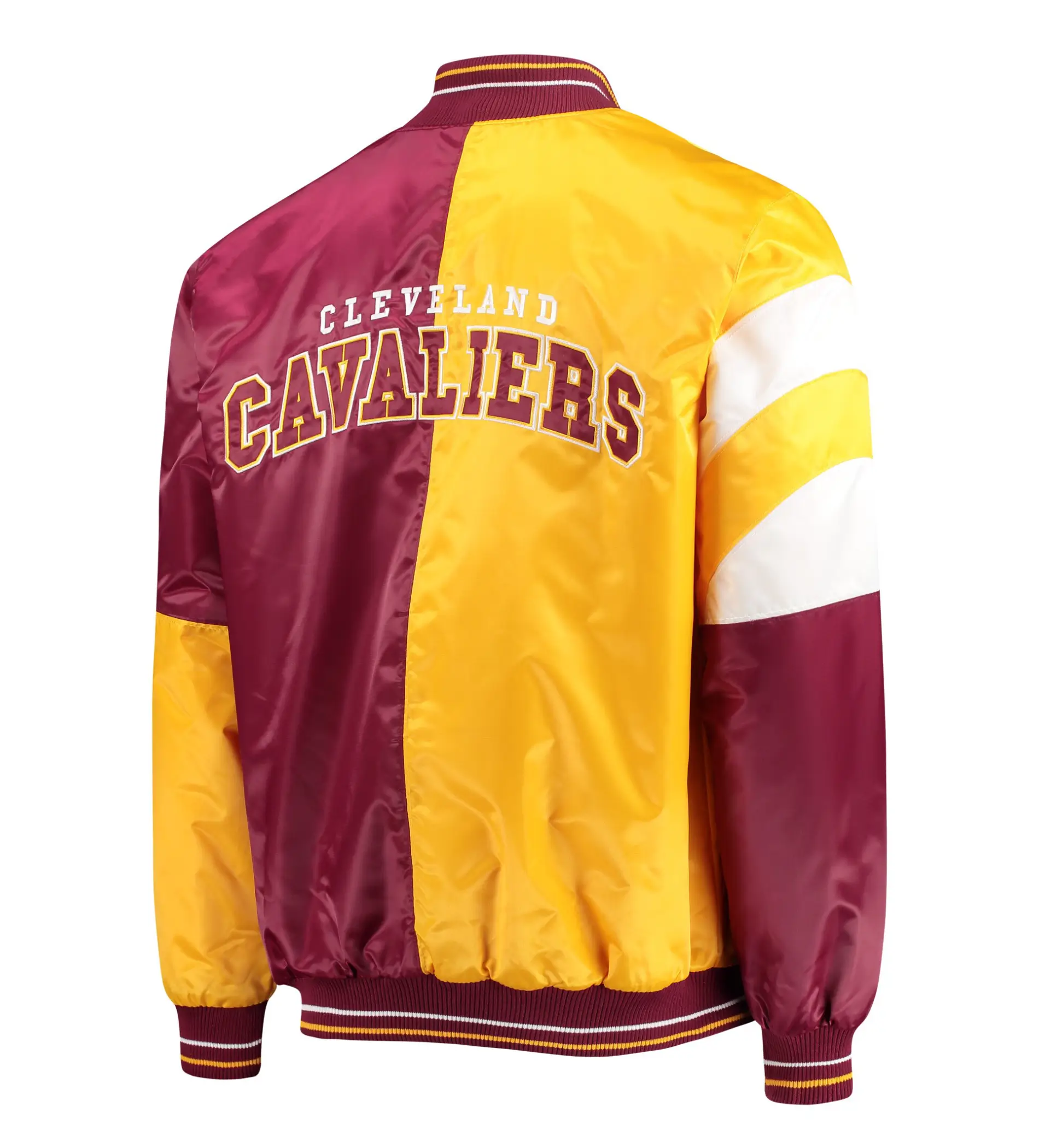 Alternative view of Cleveland Cavaliers 75th Anniversary Leader Starter Color Block Maroon & Gold Satin Varsity Jacket