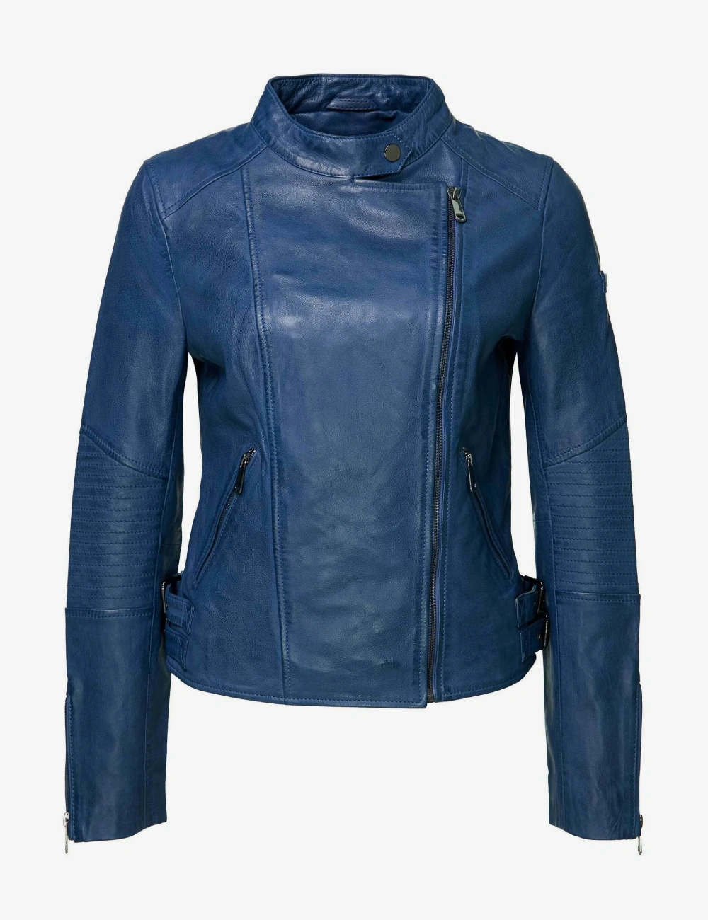 Alison Stylish Blue Women Leather Biker Jacket (1)