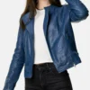 Alison Stylish Blue Women Leather Biker Jacket (2)