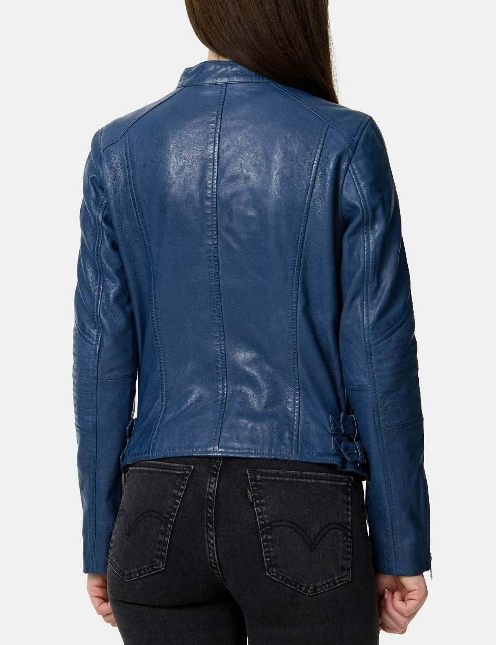 Alison Stylish Blue Women Leather Biker Jacket (3)