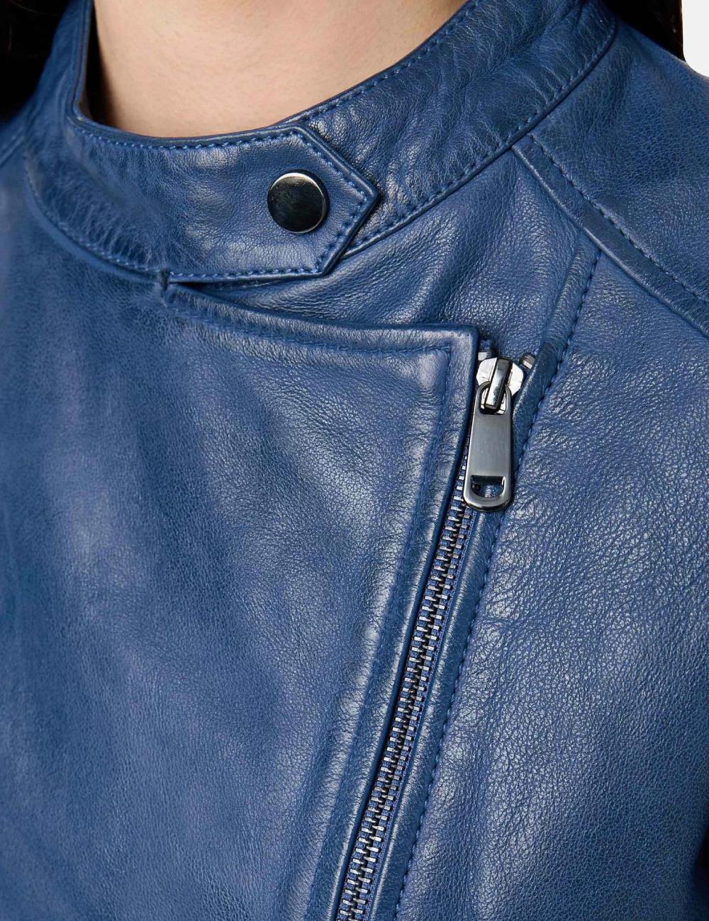 Alison Stylish Blue Women Leather Biker Jacket (4)
