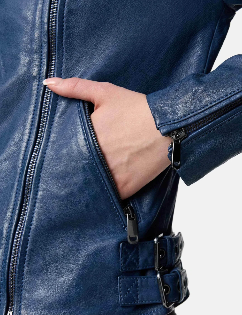Alison Stylish Blue Women Leather Biker Jacket (5)