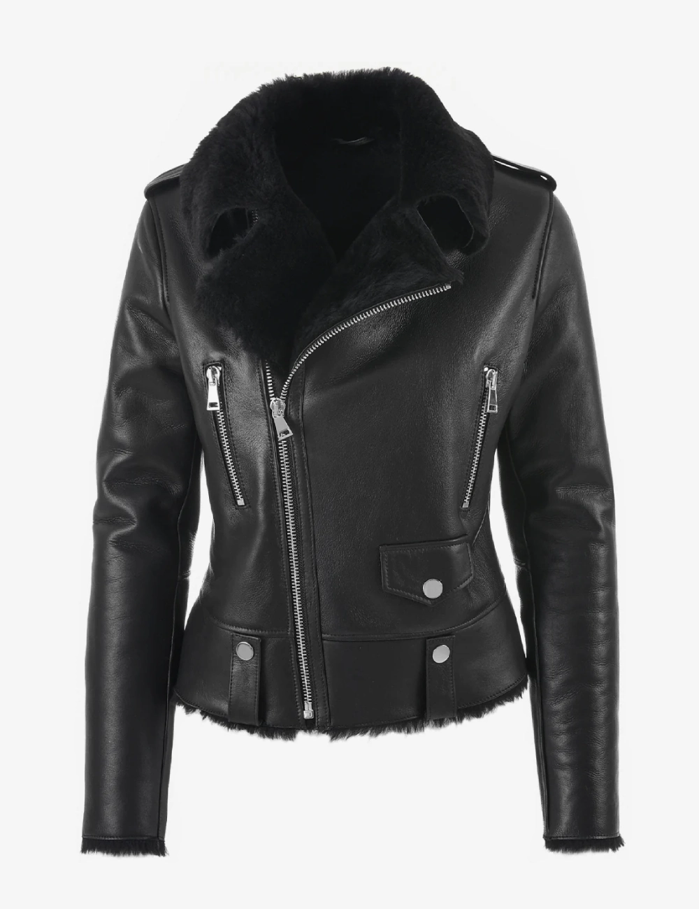 Arctic Luxe Women's Black Shearling Leather Jacket (1)