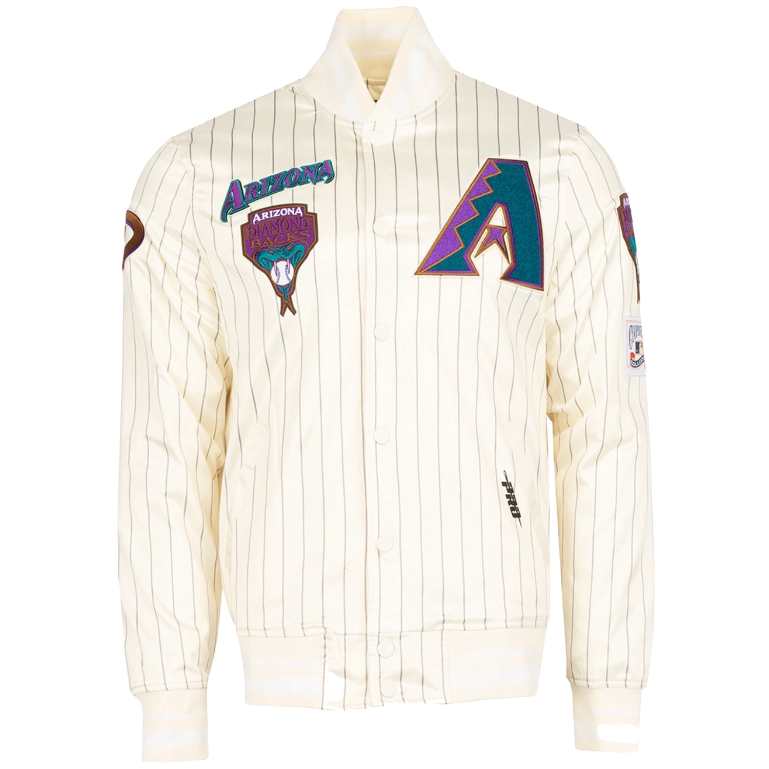 Arizona-Diamondbacks-Pro-Standard-Pinstripe-Full-Snap-Satin-Varsity-Cream-leather moto 1