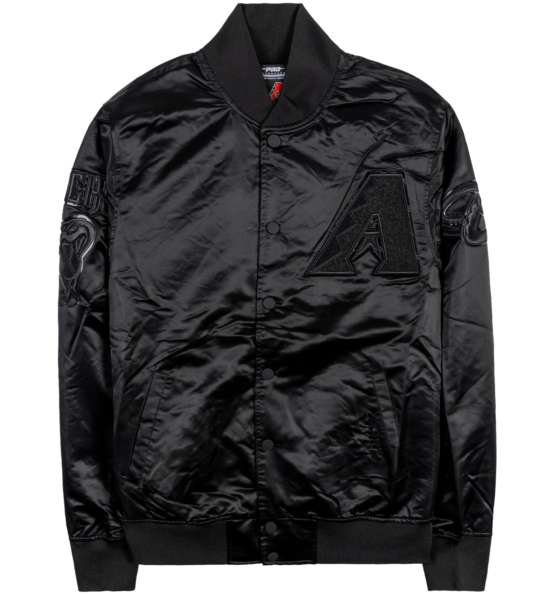 Arizona-Diamondbacks-Pro-Standard-Triple-Black-Full-Snap-Satin-Varsity-leather moto 1
