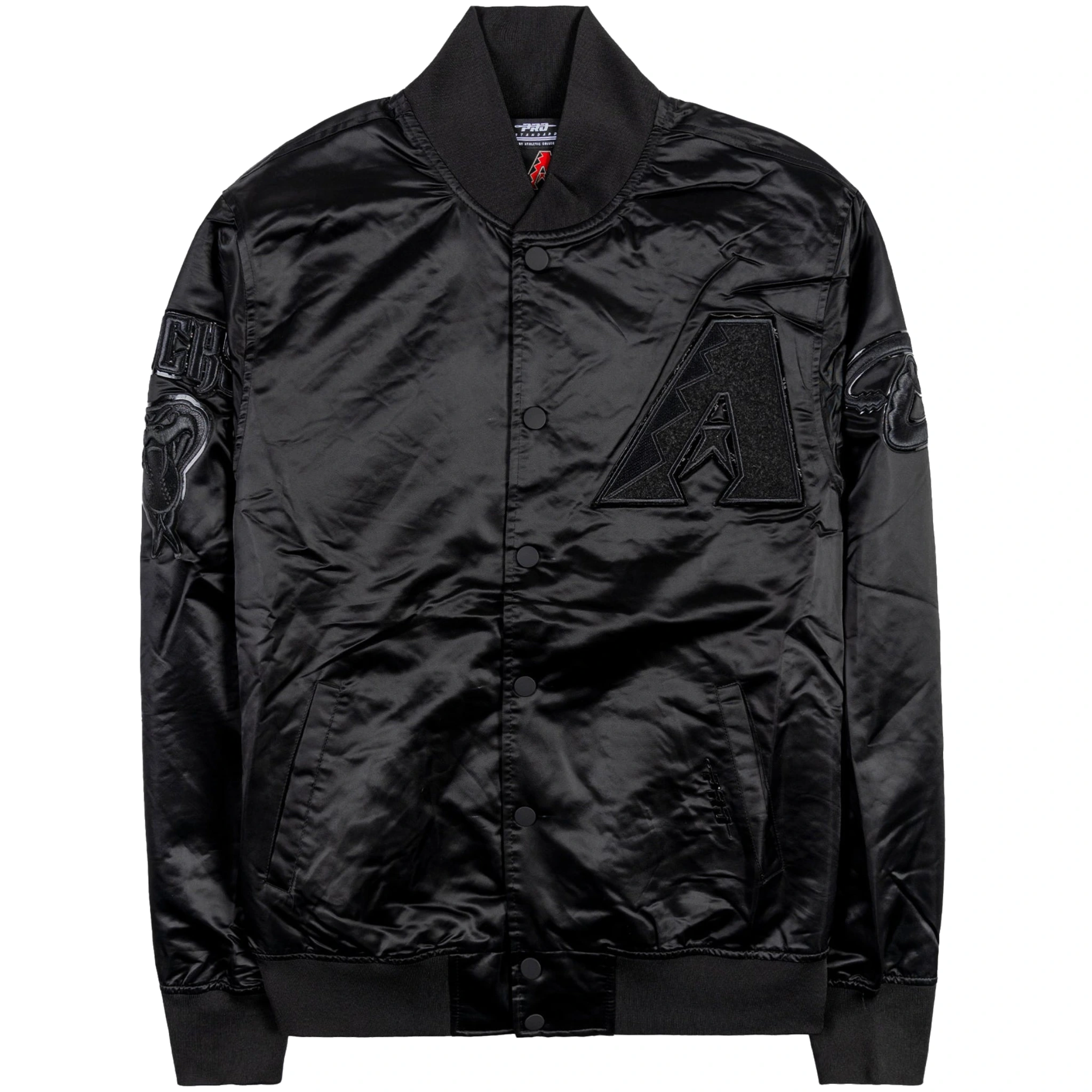 Arizona-Diamondbacks-Pro-Standard-Triple-Black-Full-Snap-Satin-Varsity-leather moto 1