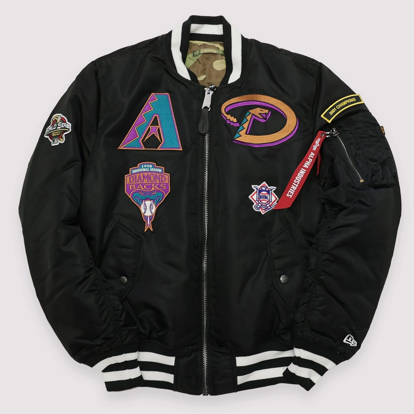 Arizona-Diamondbacks-Reversible-Full-Zip-Black-Bomber-Varsity-Jacket-leather moto 1