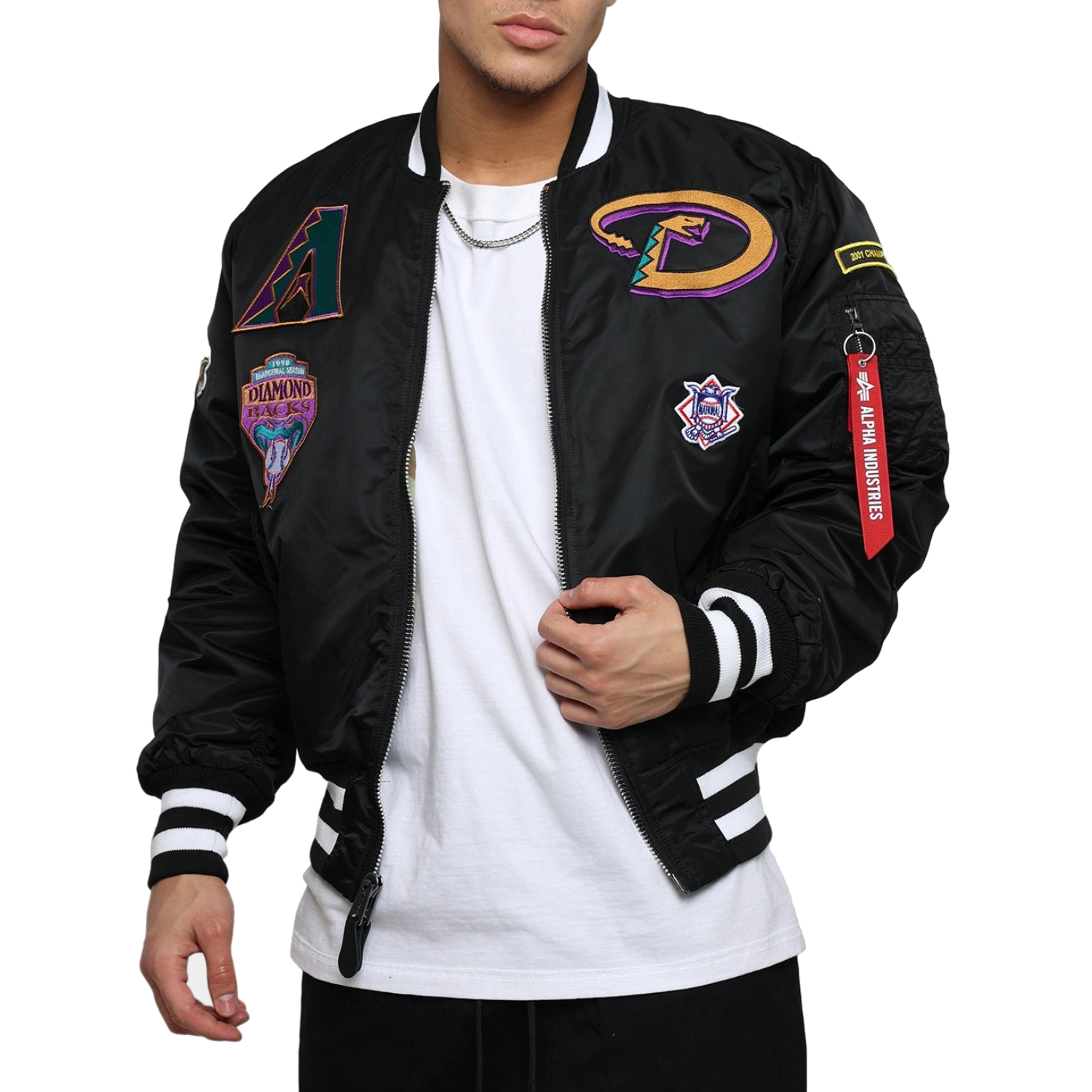 Arizona-Diamondbacks-Reversible-Full-Zip-Bomber-Black-Varsity-Jacket-leather moto 1