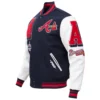 Atlanta Braves Baseball Team Players Navy & White Wool Leather Varsity Jacket - Image 4