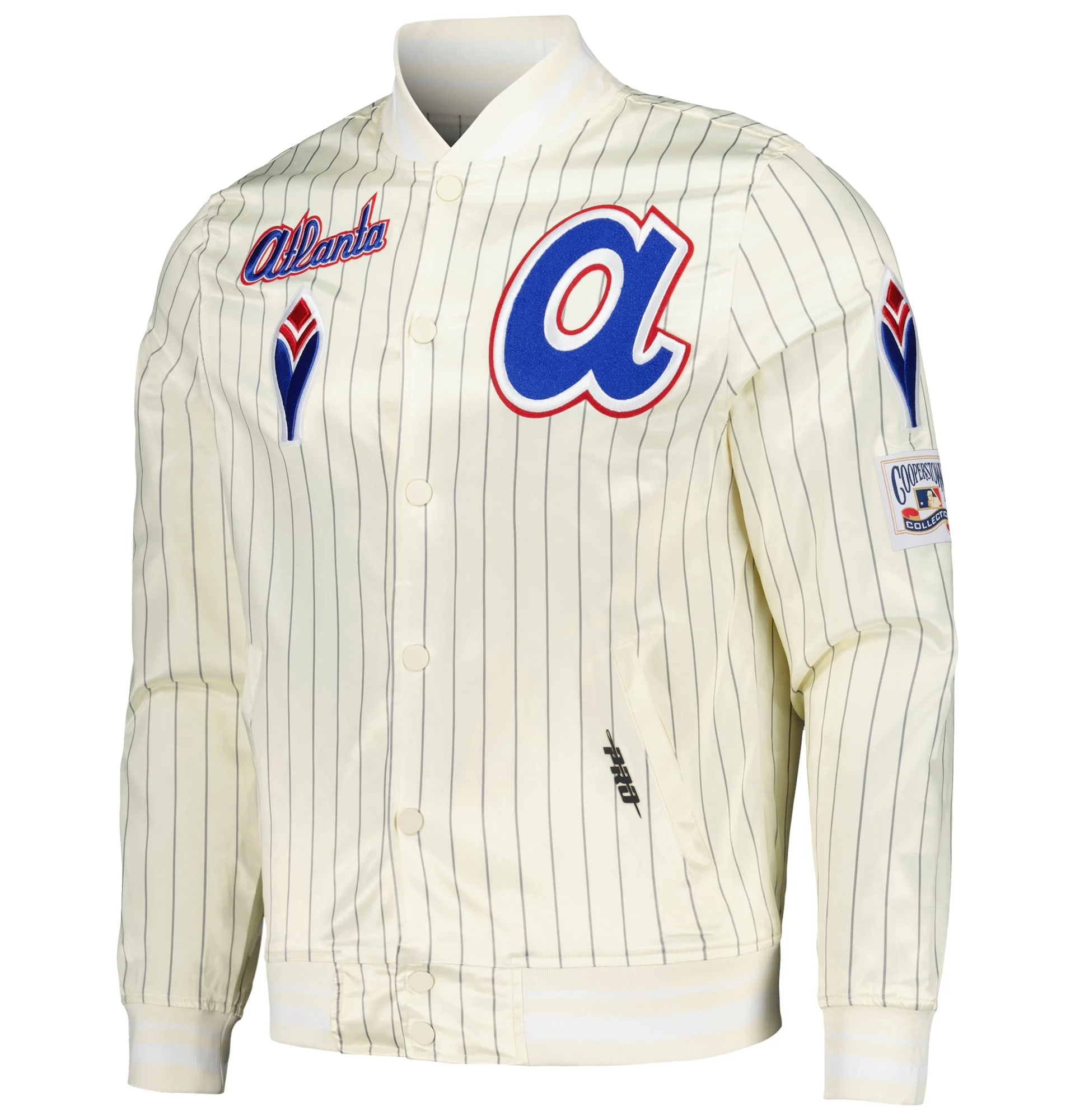 Atlanta-Braves-Pro-Standard-Cooperstown-Pinstripe-Retro-Classic-Satin-Varsity-leather moto 1