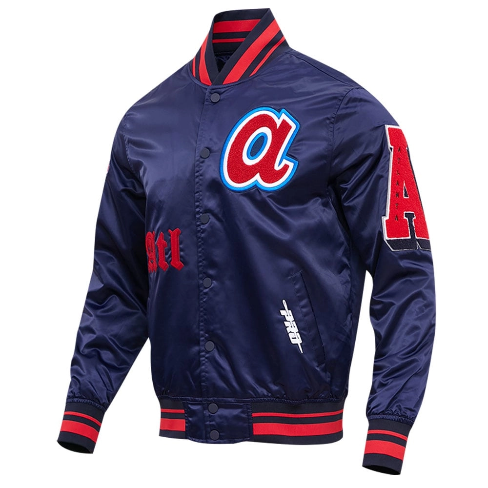 Atlanta-Braves-Pro-Standard-Old-English-Full-Snap-Satin-Varsity-Jacket-leather moto 1