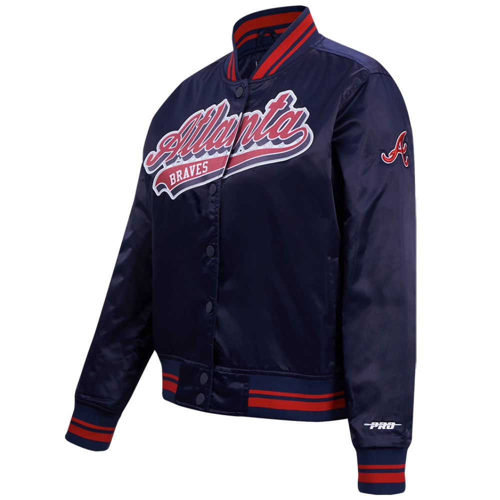 Atlanta-Braves-Pro-Standard-Womens-Full-Snap-Satin-Varsity-Jacket-leather moto 3