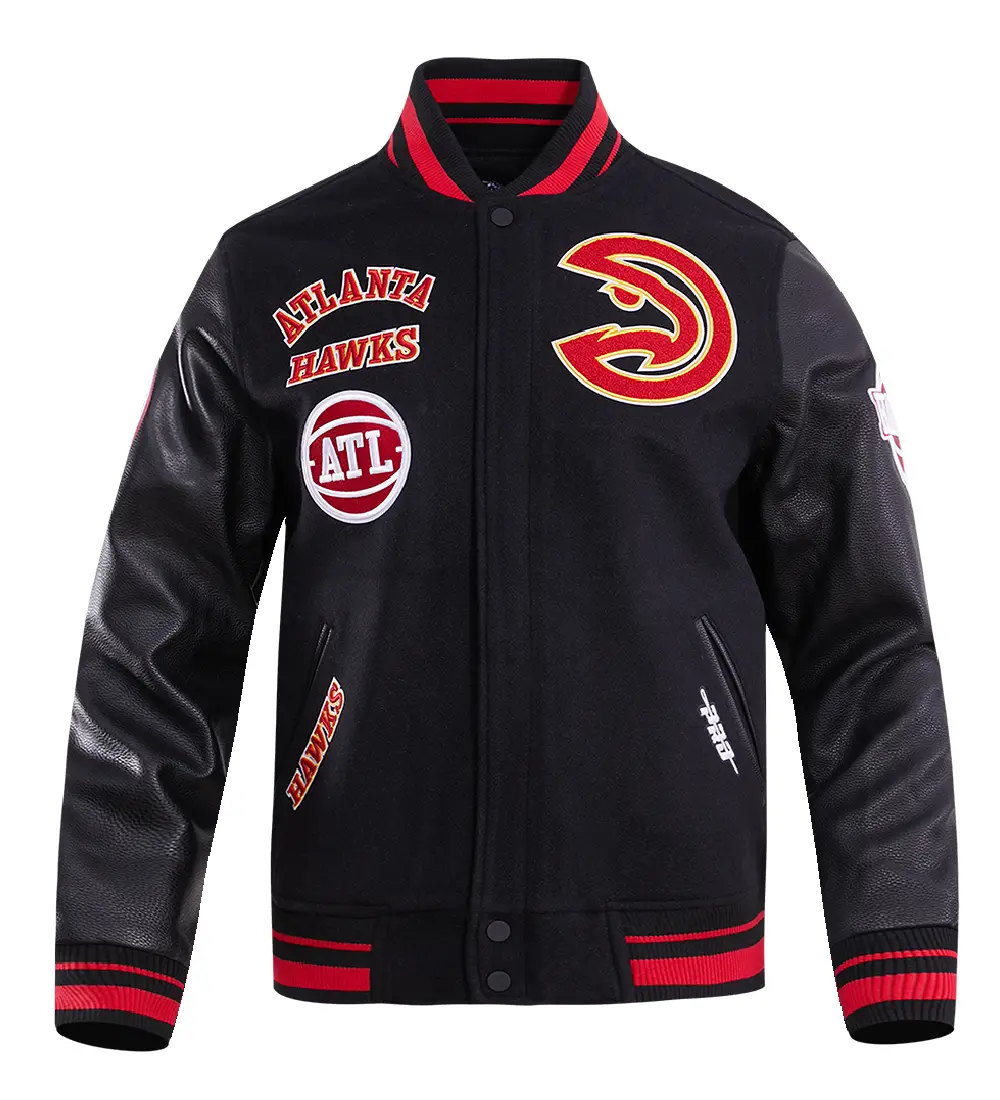 Atlanta Hawks Black Wool & Leather Varsity Jacket