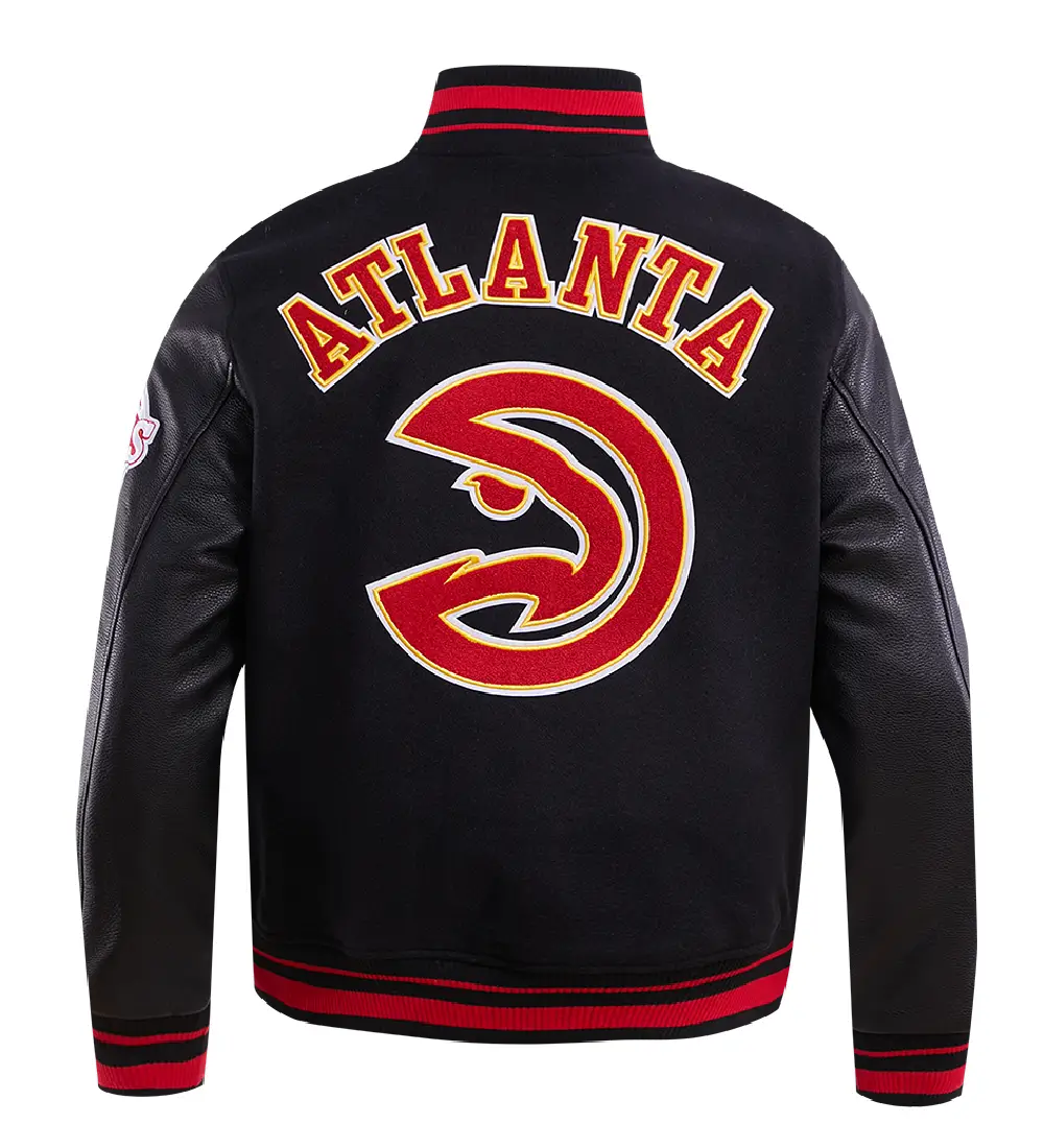 Alternative view of Atlanta Hawks Black Wool & Leather Varsity Jacket