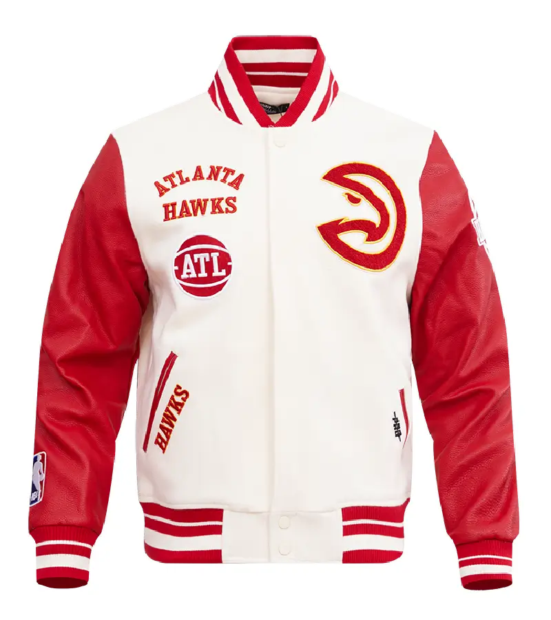 Atlanta Hawks Classic Rib Cream & Red Wool & Leather Varsity Jacket