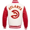 Atlanta Hawks Classic Rib Cream & Red Wool & Leather Varsity Jacket - Image 2