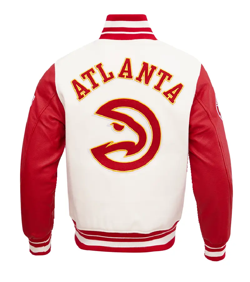Alternative view of Atlanta Hawks Classic Rib Cream & Red Wool & Leather Varsity Jacket