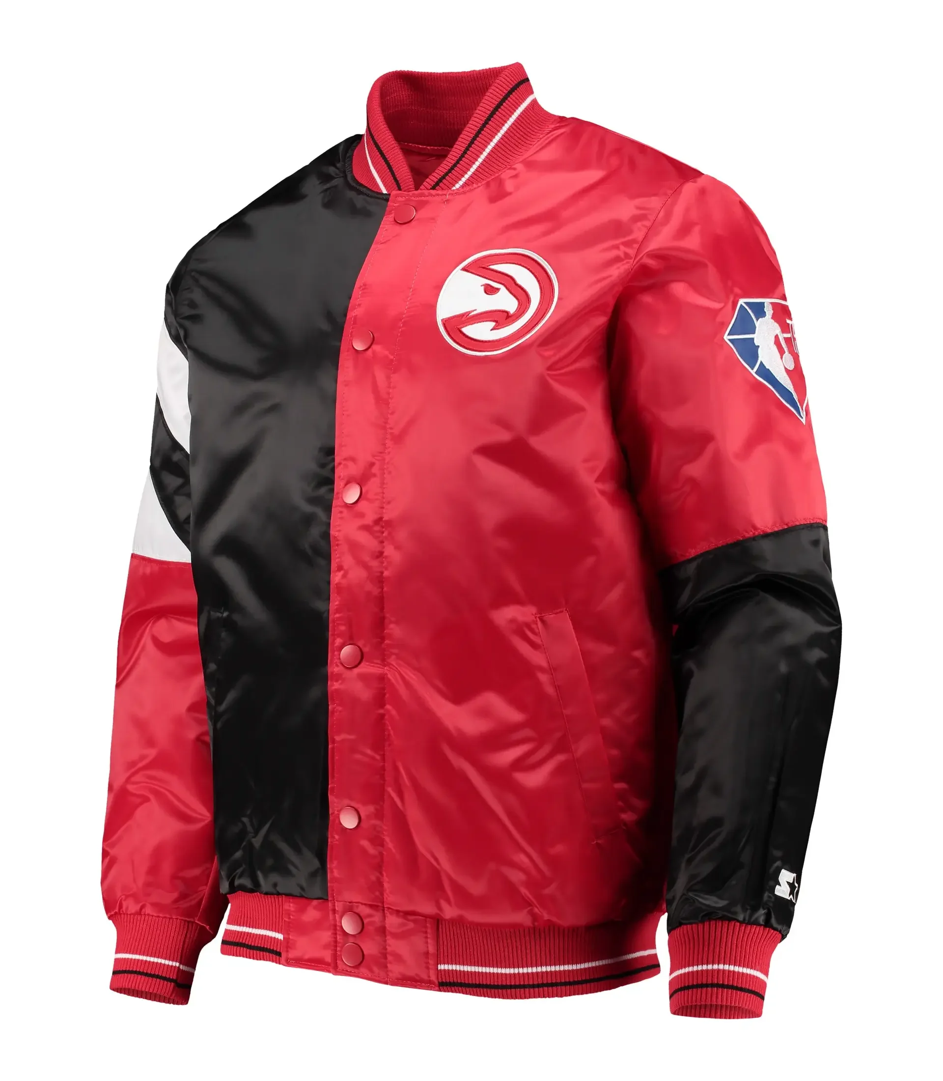 Atlanta Hawks Satin Varsity Jacket Black & Red