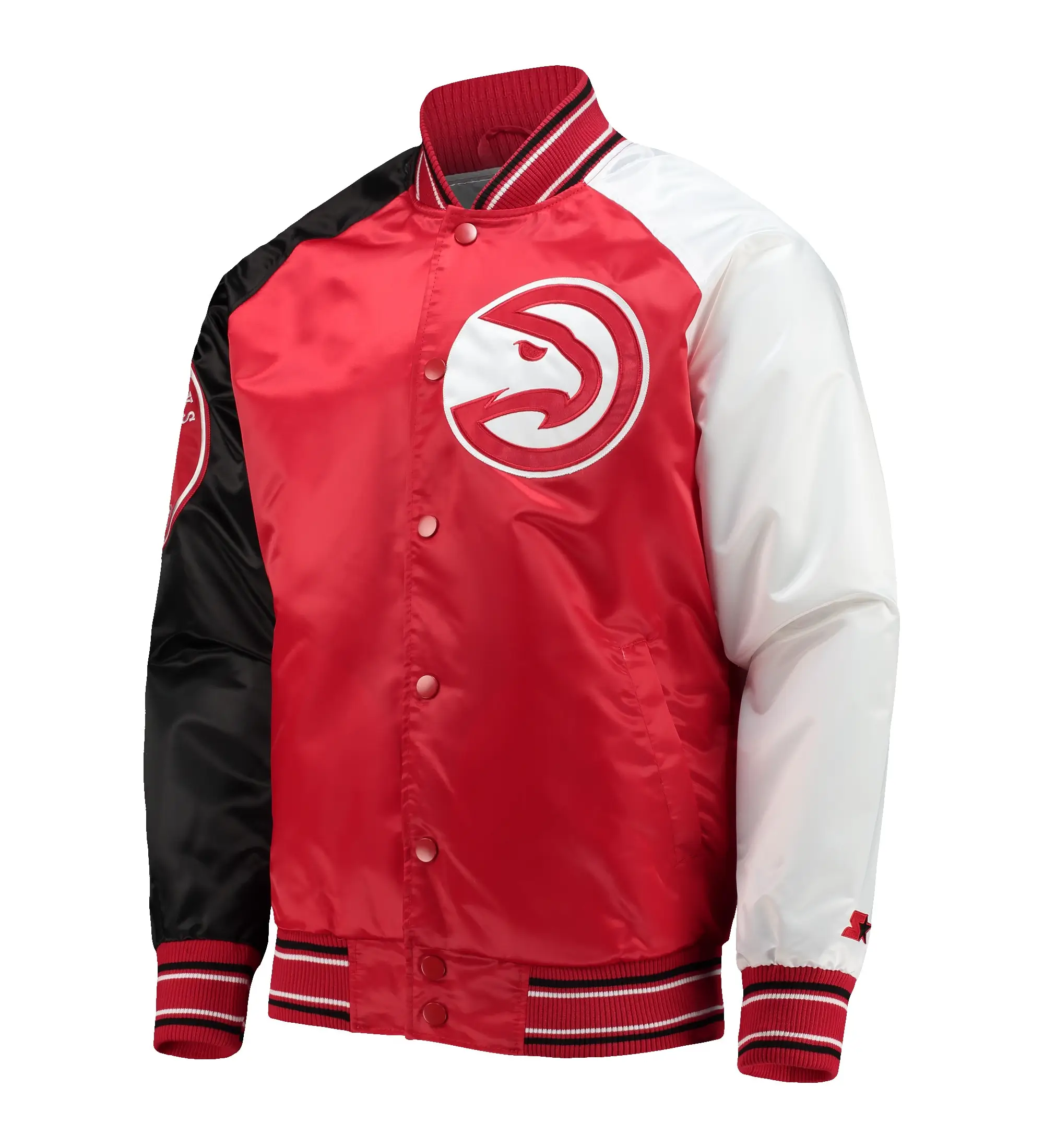 Atlanta Hawks Satin Ribbed Knitted Varsity Jacket Tri Color