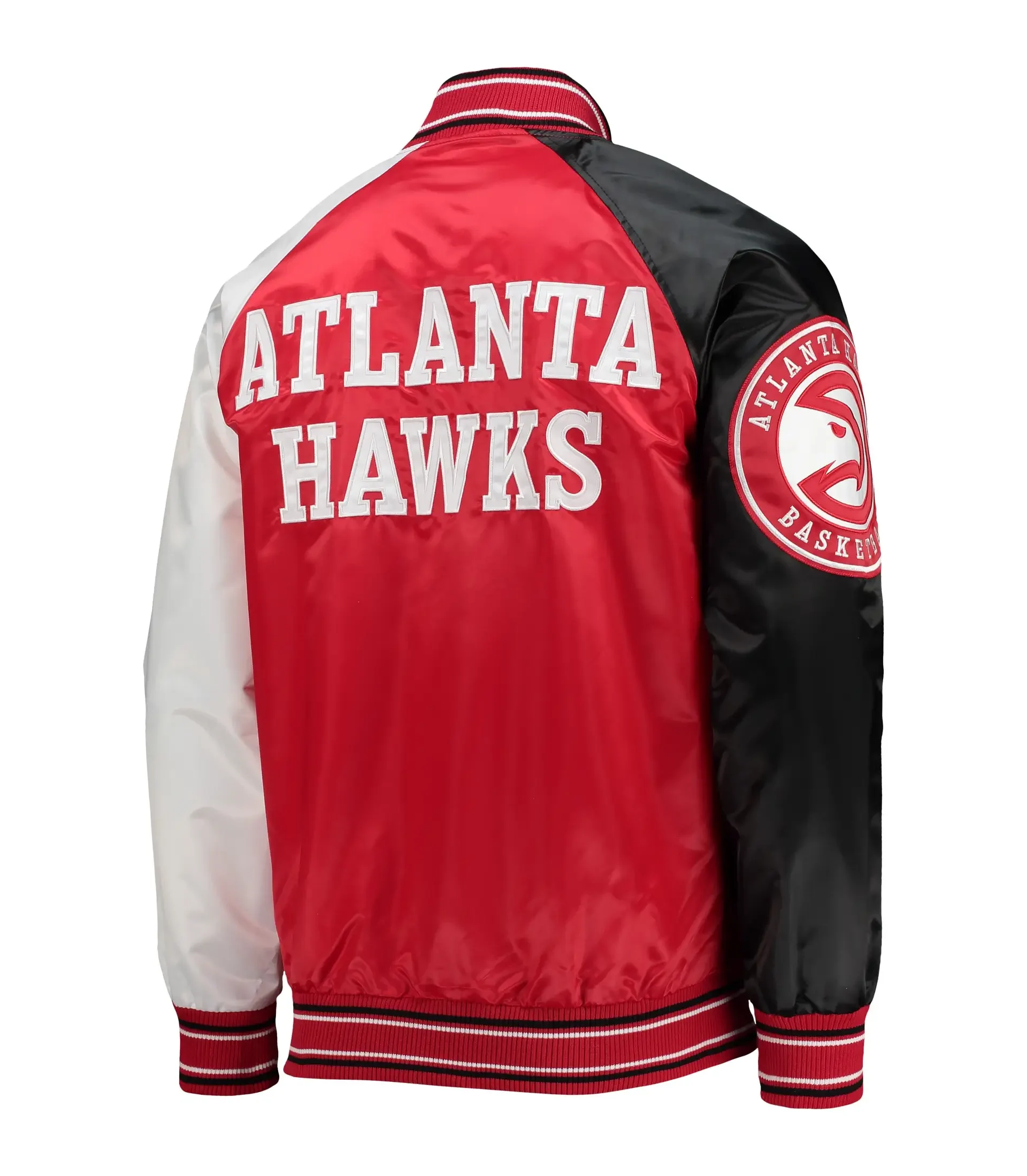 Alternative view of Atlanta Hawks Satin  Ribbed Knitted Varsity Jacket Tri Color